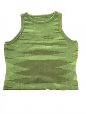 Green Patterned Knit Sleeveless Crop Top